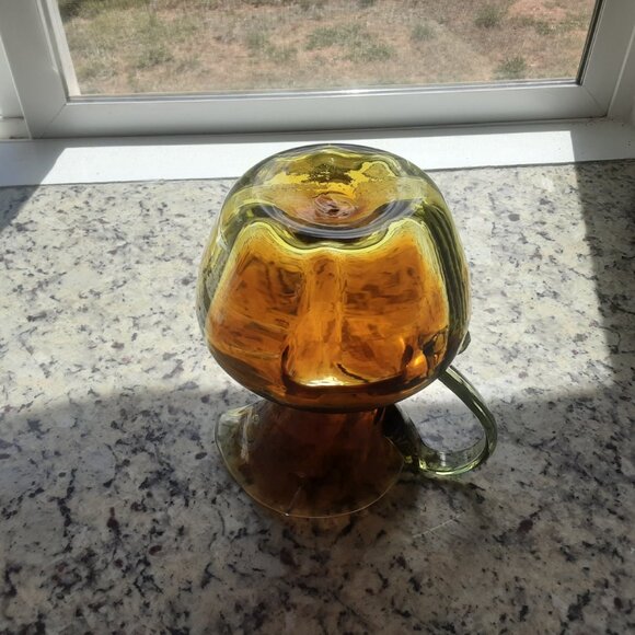 1960's Bischoff Kingston Pitcher Hand Blown Art Glass Green Amber Wayne Husted - Picture 3 of 9